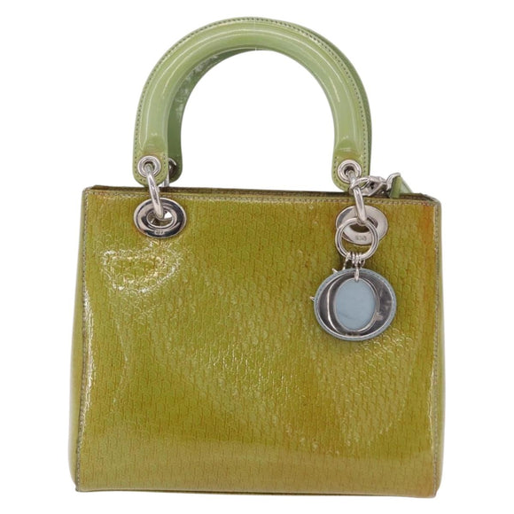 Christian Dior Canage Hand Bag Patent 2way Green Silver Auth bs35916A