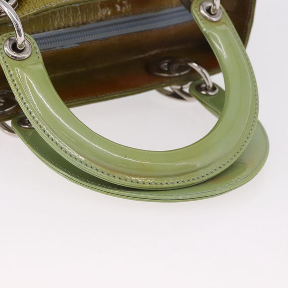 Christian Dior Canage Hand Bag Patent 2way Green Silver Auth bs35916A