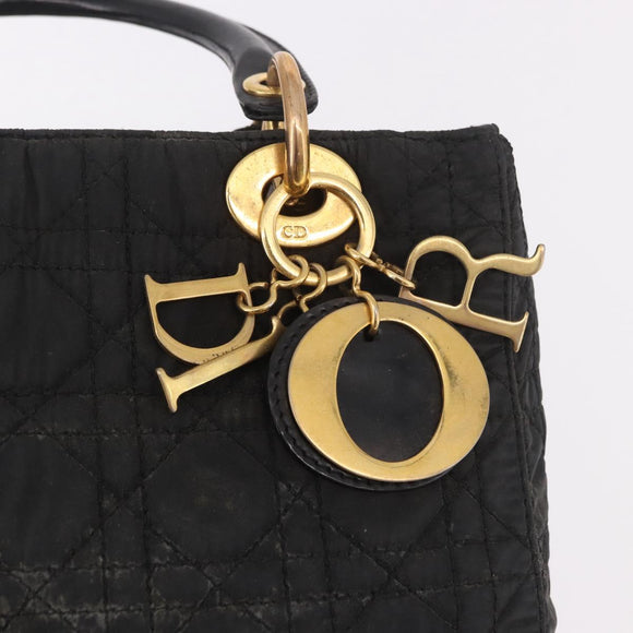 Christian Dior Canage Hand Bag Canvas Black Gold Auth bs35917