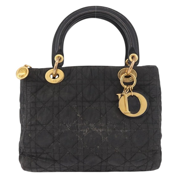 Christian Dior Canage Hand Bag Canvas Black Gold Auth bs35917