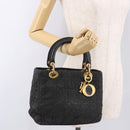 Christian Dior Canage Hand Bag Canvas Black Gold Auth bs35917-25