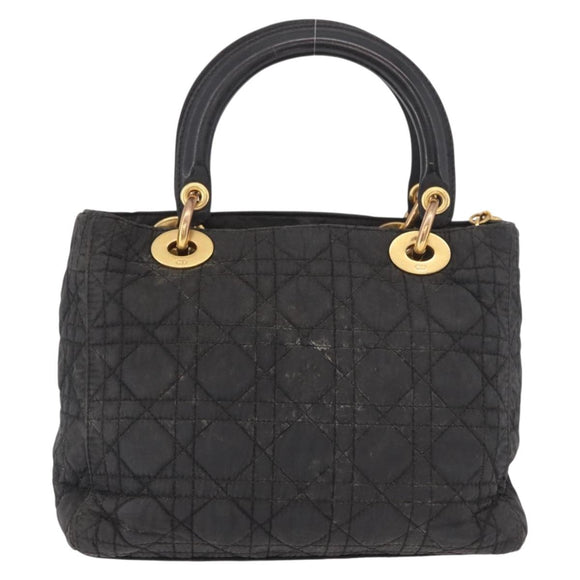 Christian Dior Canage Hand Bag Canvas Black Gold Auth bs35917