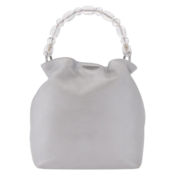 Christian Dior Maris Pearl Hand Bag Leather Silver Auth bs35918A