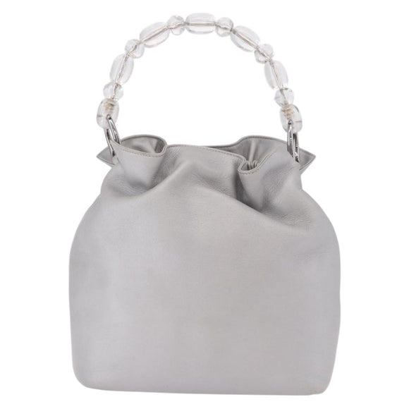 Christian Dior Maris Pearl Hand Bag Leather Silver Auth bs35918A