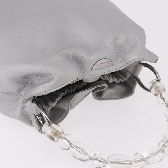 Christian Dior Maris Pearl Hand Bag Leather Silver Auth bs35918A