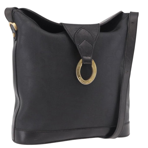 Christian Dior Trotter Shoulder Bag PVC Black Gold Auth bs35923