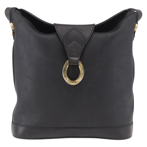 Christian Dior Trotter Shoulder Bag PVC Black Gold Auth bs35923