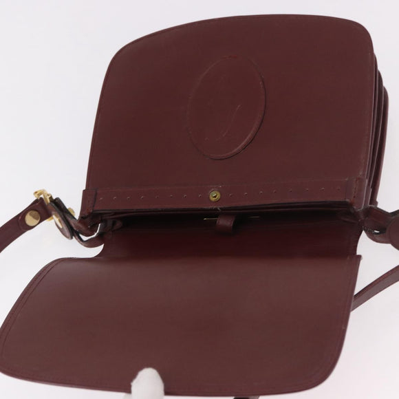 CARTIER Must Line Shoulder Bag Bordeaux Gold Auth bs35926