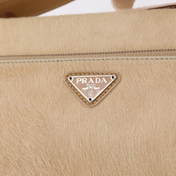 PRADA Shoulder Bag Harako leather Beige Silver Auth bs35934V