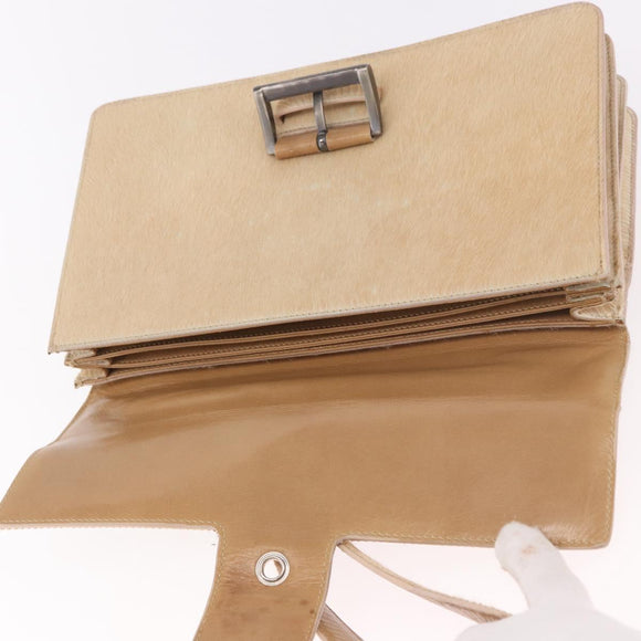PRADA Shoulder Bag Harako leather Beige Silver Auth bs35934V
