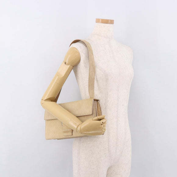 PRADA Shoulder Bag Harako leather Beige Silver Auth bs35934V