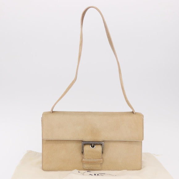 PRADA Shoulder Bag Harako leather Beige Silver Auth bs35934V