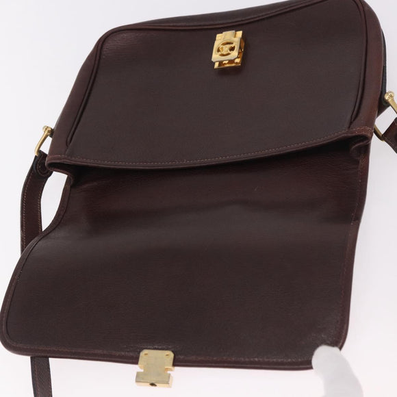 CELINE Shoulder Bag Leather Dark Brown Gold Auth bs35935