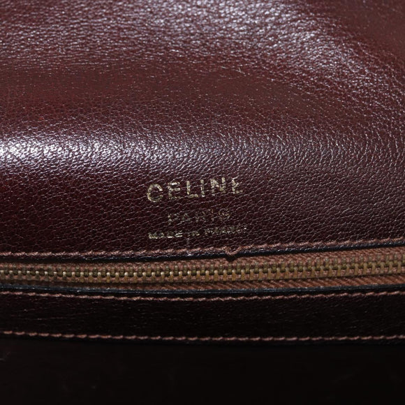 CELINE Shoulder Bag Leather Dark Brown Gold Auth bs35935