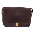 CELINE Shoulder Bag Leather Dark Brown Gold Auth bs35935-2