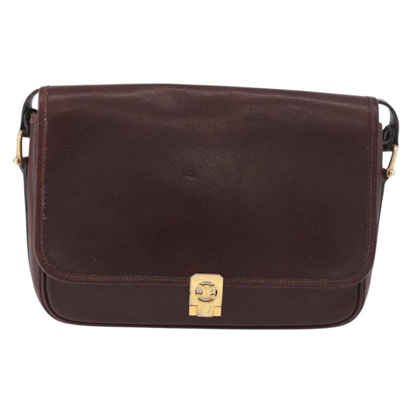 CELINE Shoulder Bag Leather Dark Brown Gold Auth bs35935
