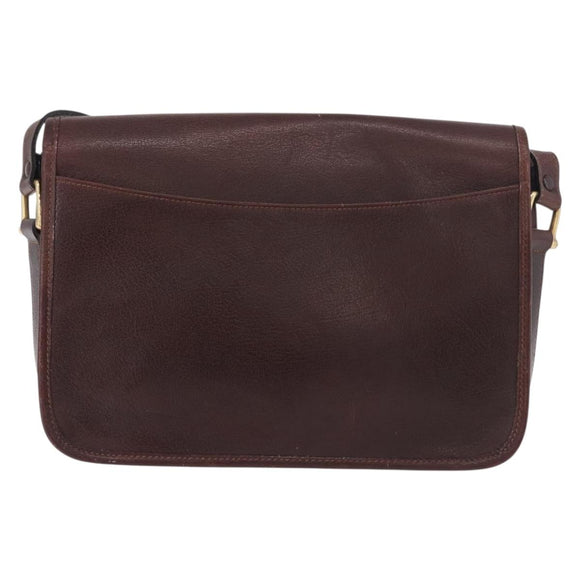 CELINE Shoulder Bag Leather Dark Brown Gold Auth bs35935