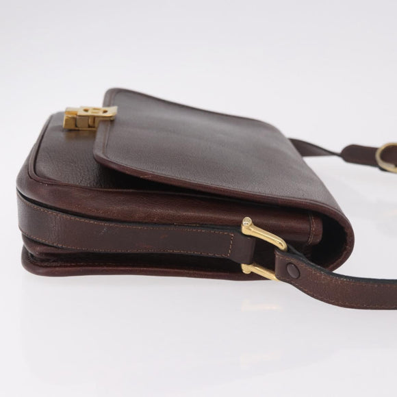 CELINE Shoulder Bag Leather Dark Brown Gold Auth bs35935