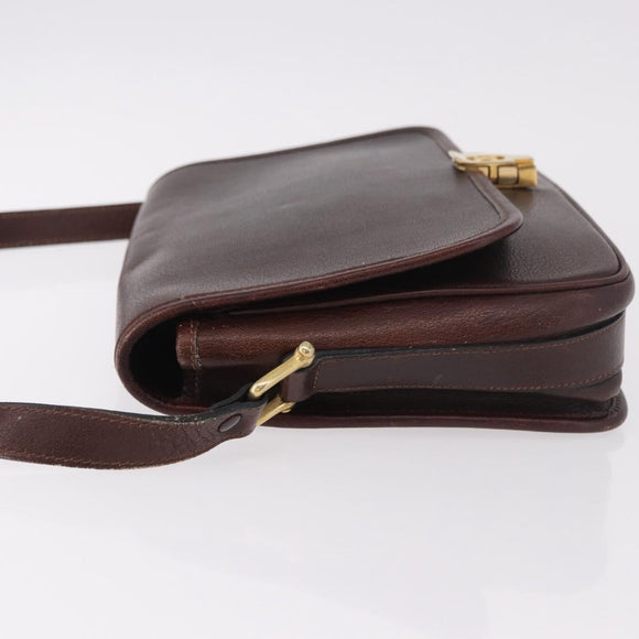 CELINE Shoulder Bag Leather Dark Brown Gold Auth bs35935