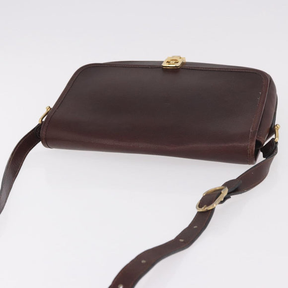 CELINE Shoulder Bag Leather Dark Brown Gold Auth bs35935