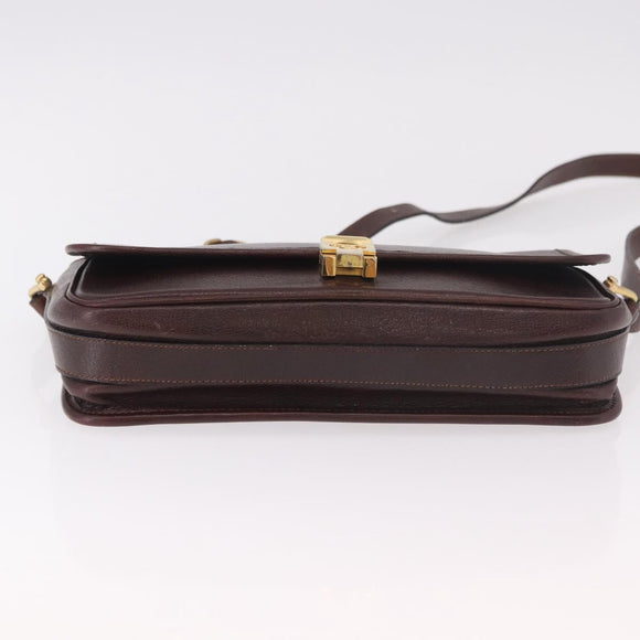 CELINE Shoulder Bag Leather Dark Brown Gold Auth bs35935