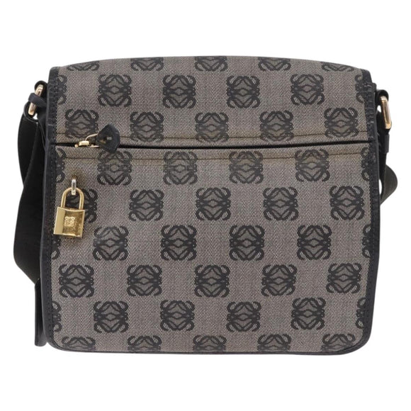 LOEWE Anagram Shoulder Bag PVC Gray Gold Auth bs35936
