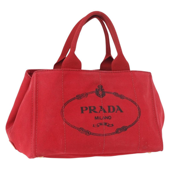 PRADA Canapa MM Hand Bag Canvas Red Auth bs35937
