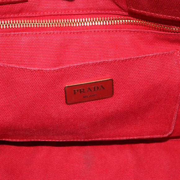 PRADA Canapa MM Hand Bag Canvas Red Auth bs35937