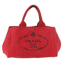 PRADA Canapa MM Hand Bag Canvas Red Auth bs35937-13