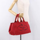 PRADA Canapa MM Hand Bag Canvas Red Auth bs35937-25