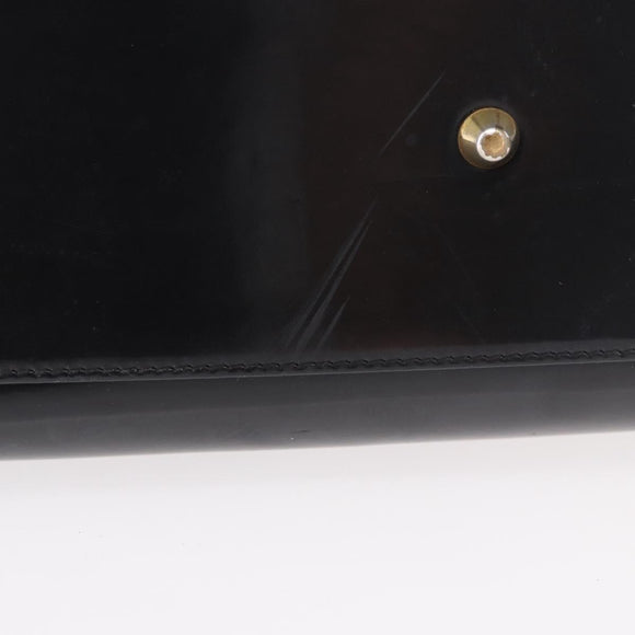 Christian Dior Hand Bag Patent Black Gold Auth bs35940