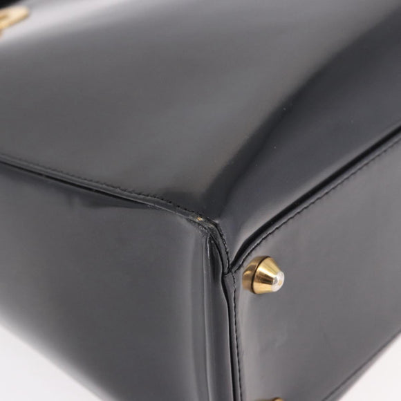 Christian Dior Hand Bag Patent Black Gold Auth bs35940