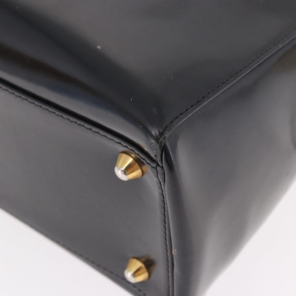 Christian Dior Hand Bag Patent Black Gold Auth bs35940