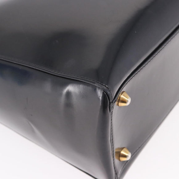 Christian Dior Hand Bag Patent Black Gold Auth bs35940