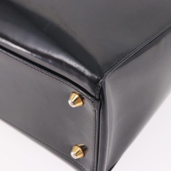 Christian Dior Hand Bag Patent Black Gold Auth bs35940