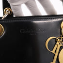 Christian Dior Hand Bag Patent Black Gold Auth bs35940-17