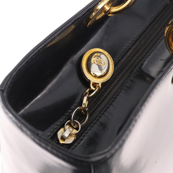 Christian Dior Hand Bag Patent Black Gold Auth bs35940