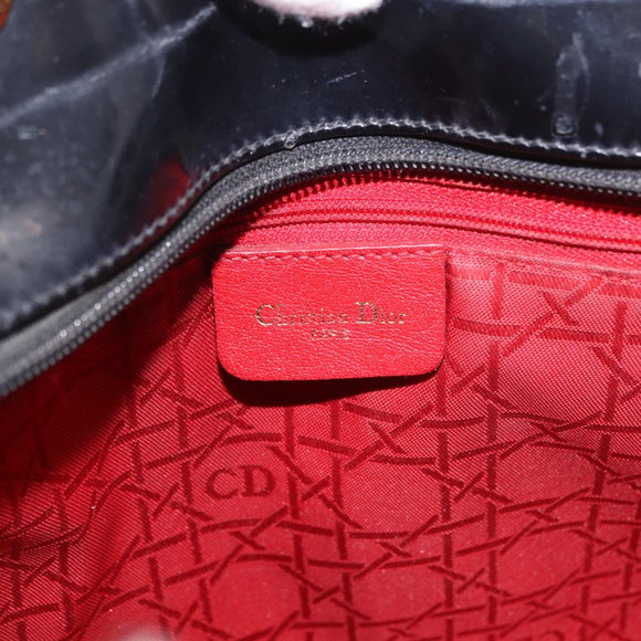 Christian Dior Hand Bag Patent Black Gold Auth bs35940