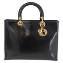 Christian Dior Hand Bag Patent Black Gold Auth bs35940-2