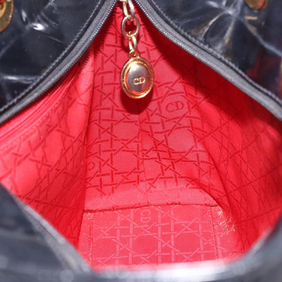 Christian Dior Hand Bag Patent Black Gold Auth bs35940