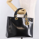 Christian Dior Hand Bag Patent Black Gold Auth bs35940-27