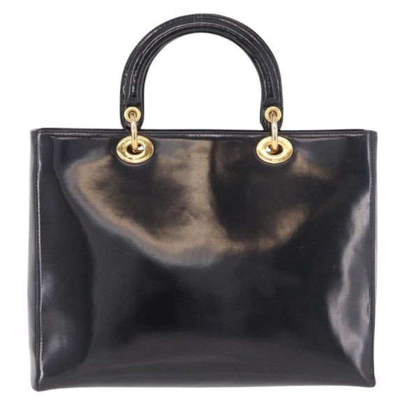 Christian Dior Hand Bag Patent Black Gold Auth bs35940