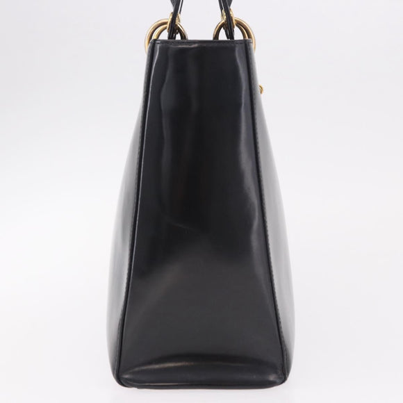Christian Dior Hand Bag Patent Black Gold Auth bs35940