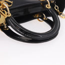Christian Dior Hand Bag Patent Black Gold Auth bs35940-7
