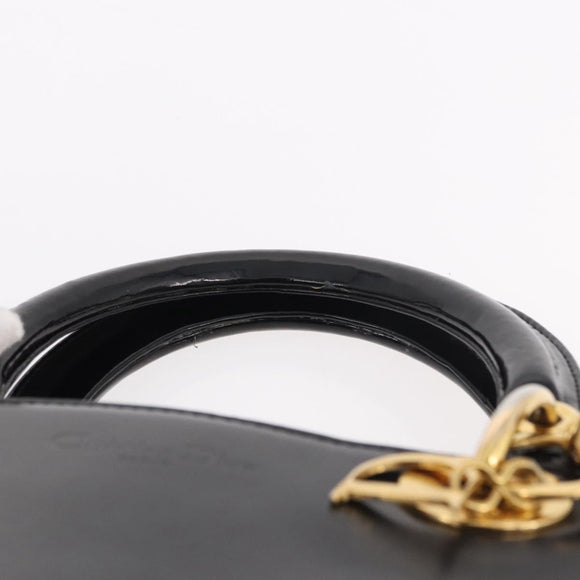 Christian Dior Hand Bag Patent Black Gold Auth bs35940