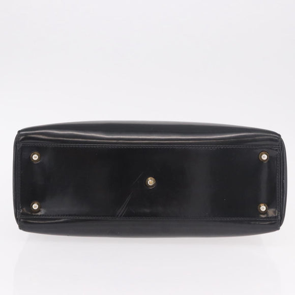 Christian Dior Hand Bag Patent Black Gold Auth bs35940