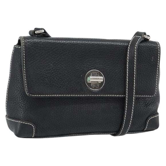 TIFFANY&Co. Shoulder Bag Leather Black Silver Auth bs35941