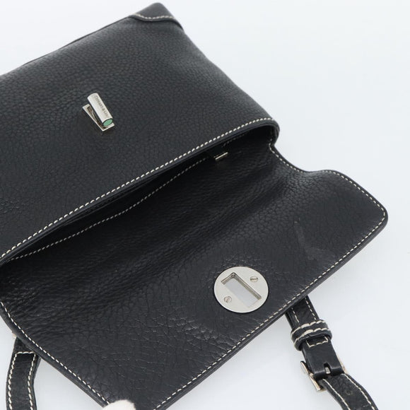 TIFFANY&Co. Shoulder Bag Leather Black Silver Auth bs35941