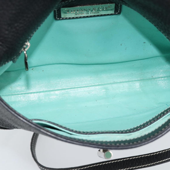 TIFFANY&Co. Shoulder Bag Leather Black Silver Auth bs35941