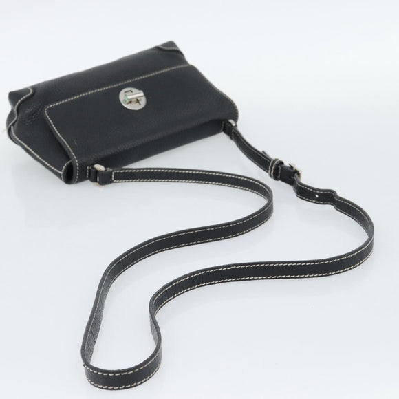 TIFFANY&Co. Shoulder Bag Leather Black Silver Auth bs35941